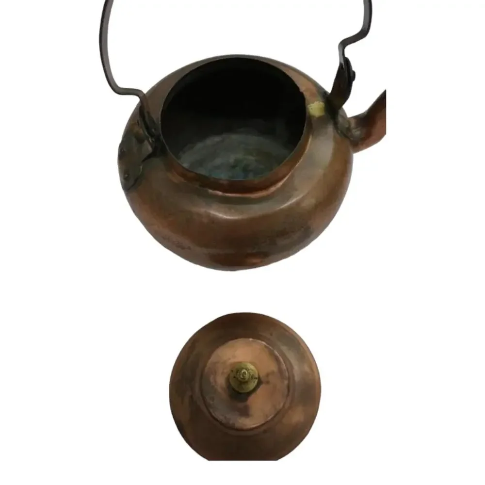 Dovetail Copper Tea Kettle Cramp Seam Antique Copper Handle Marked 4 Coppersmith